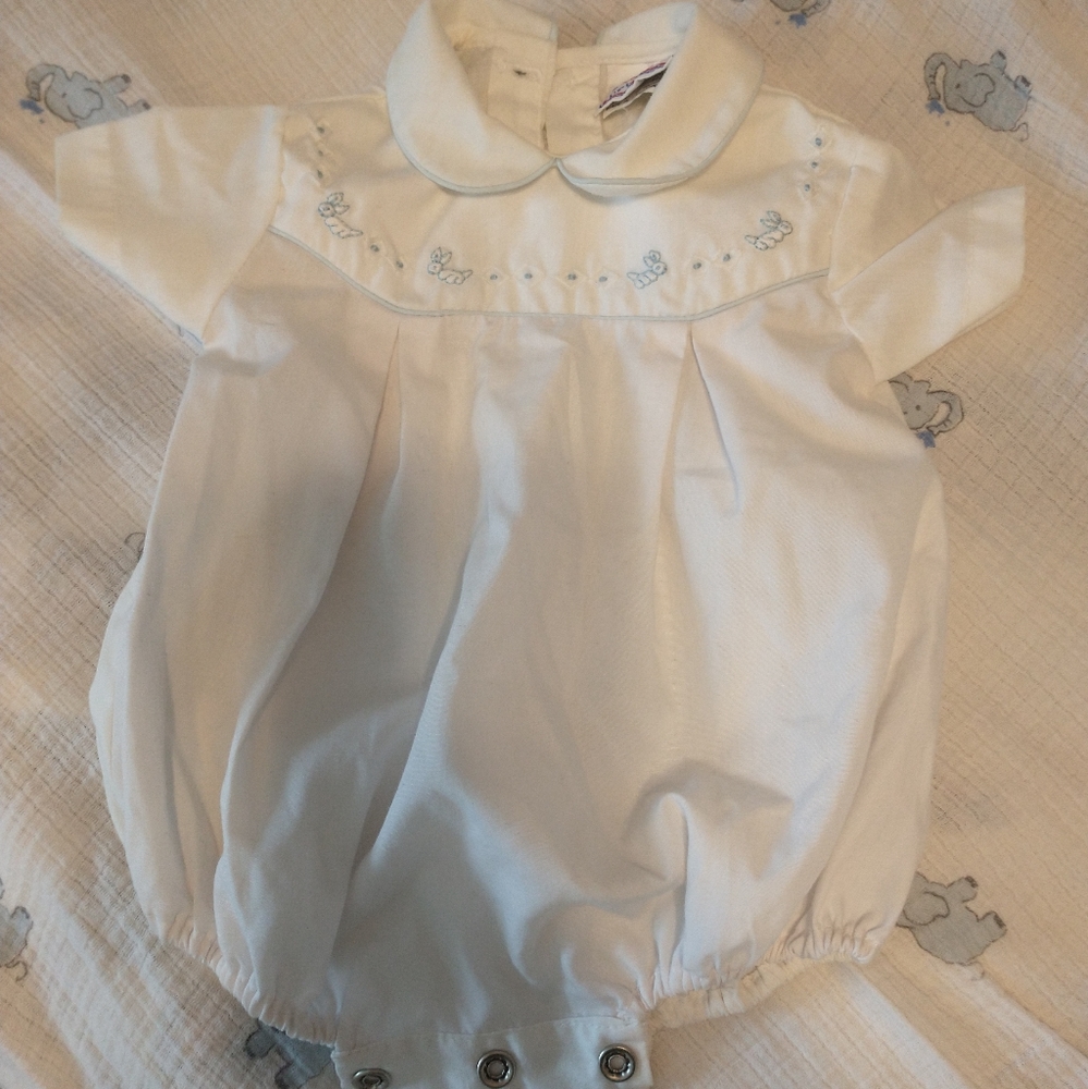 COPY - Heirloom baby boy bubble suit white
